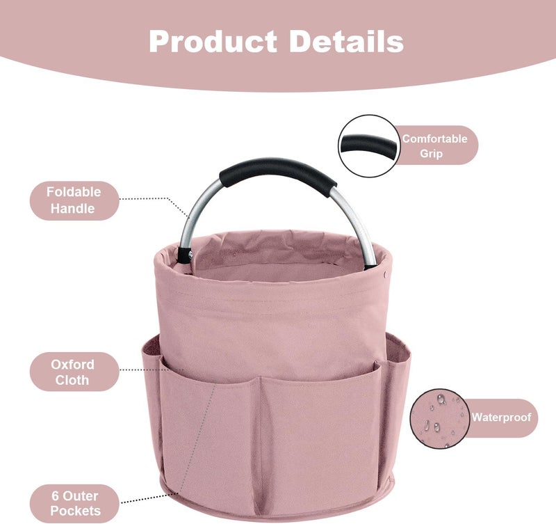 abcmilz 17L Cleaning Caddy with Handle, Cleaning Supplies Organizer, Foldable Storage Basket, Cleaning Supply Caddy, Portable Multi Cleaning Bucket Bag for Home, Garden (Pink) - Image 5